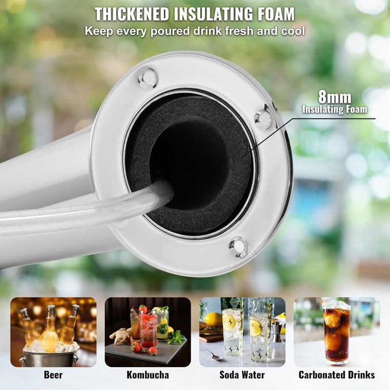 VEVOR Kegerator Tower Kit, Single Tap Beer Conversion Kit, Stainless Steel Keg Beer Tower Dispenser with Dual Gauge CGA320 Regulator & D-System Keg Coupler, Self-Closing Spring for Party Bar Home - Image 3